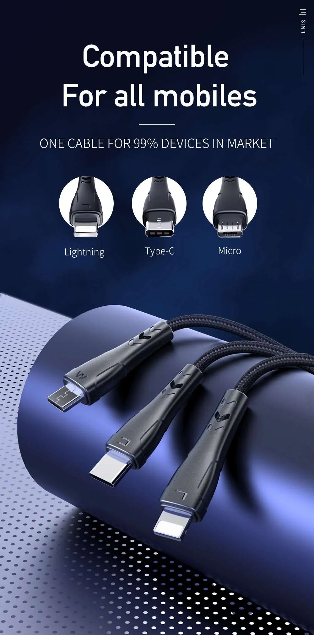 Mcdodo CA-696 | USB to Type-C, Lightning & Micro Mobile Cable | 3-in-1 Cable