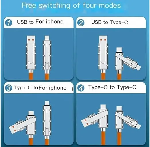 MOBILE ACCESSORIES 3-in-1 Zinc Alloy Data Cable, 120cm, 6A