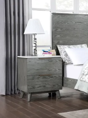 Nathan 2-drawer Nightstand with USB Port White Marble and Grey