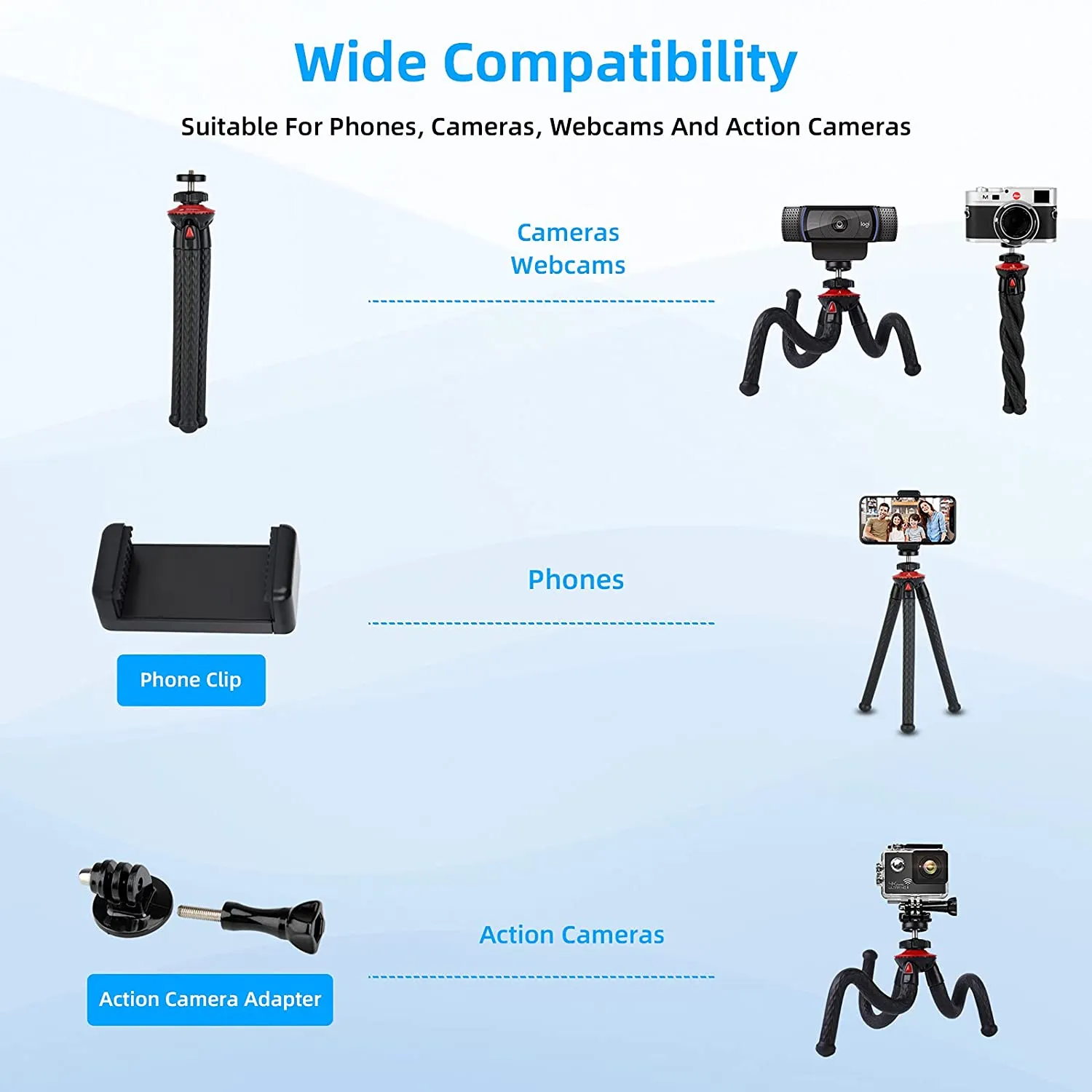 NexiGo Flexible Tripod Stand for Camera/Phone/Webcam