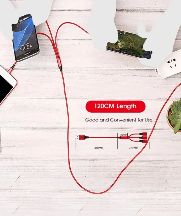 PBG LED 6 Port Car Charger and 4FT- 3 In 1 Cable Combo!