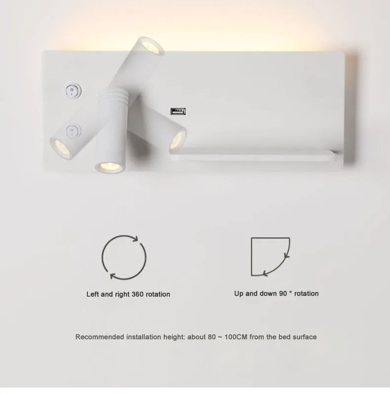 Phone Holder Wall Lamp with USB/Wireless charging