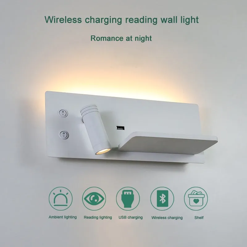 Phone Holder Wall Lamp with USB/Wireless charging