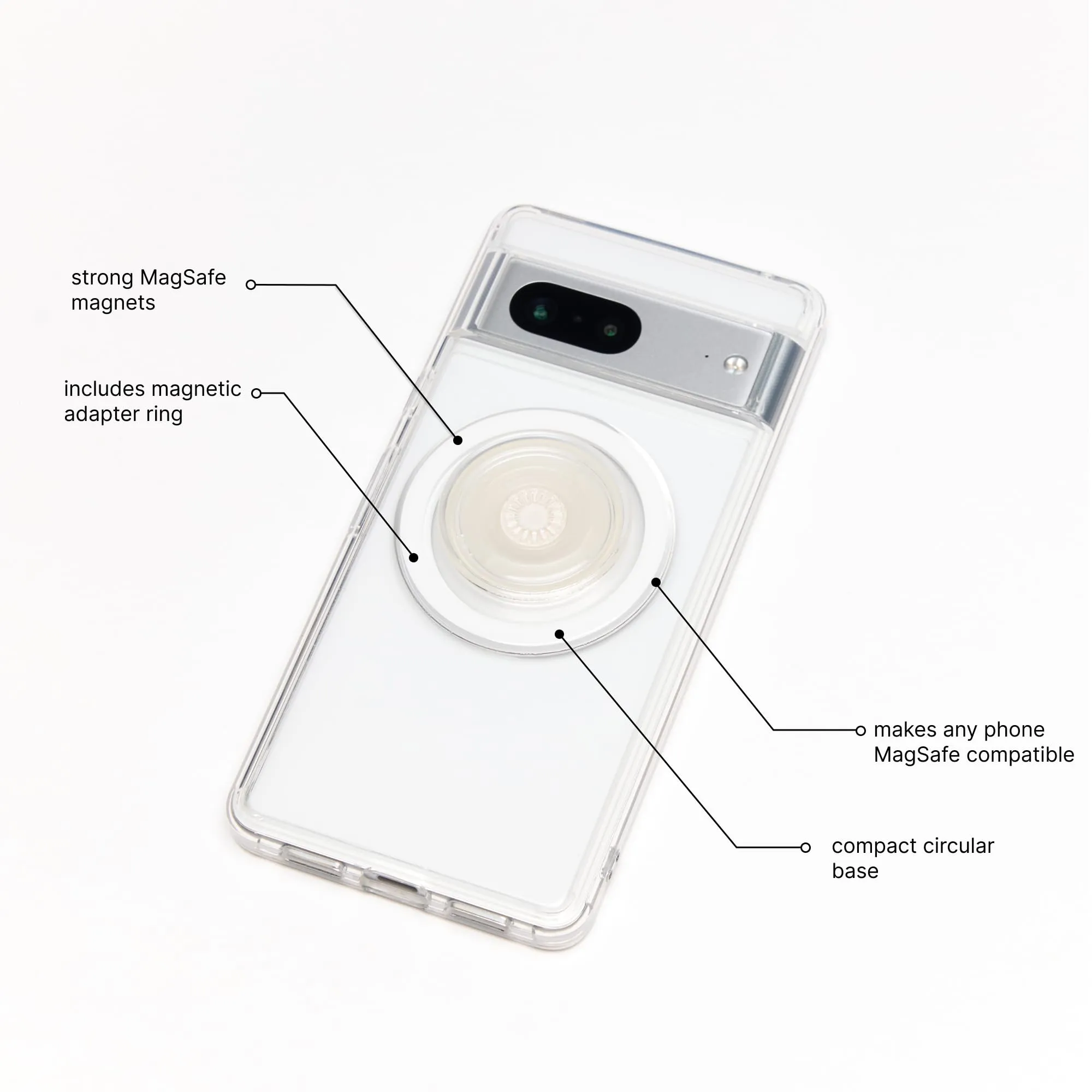 PopSockets Phone Grip Compatible with MagSafe, Adapter Ring for MagSafe Included, Phone Holder, Wireless Charging Compatible - Clear