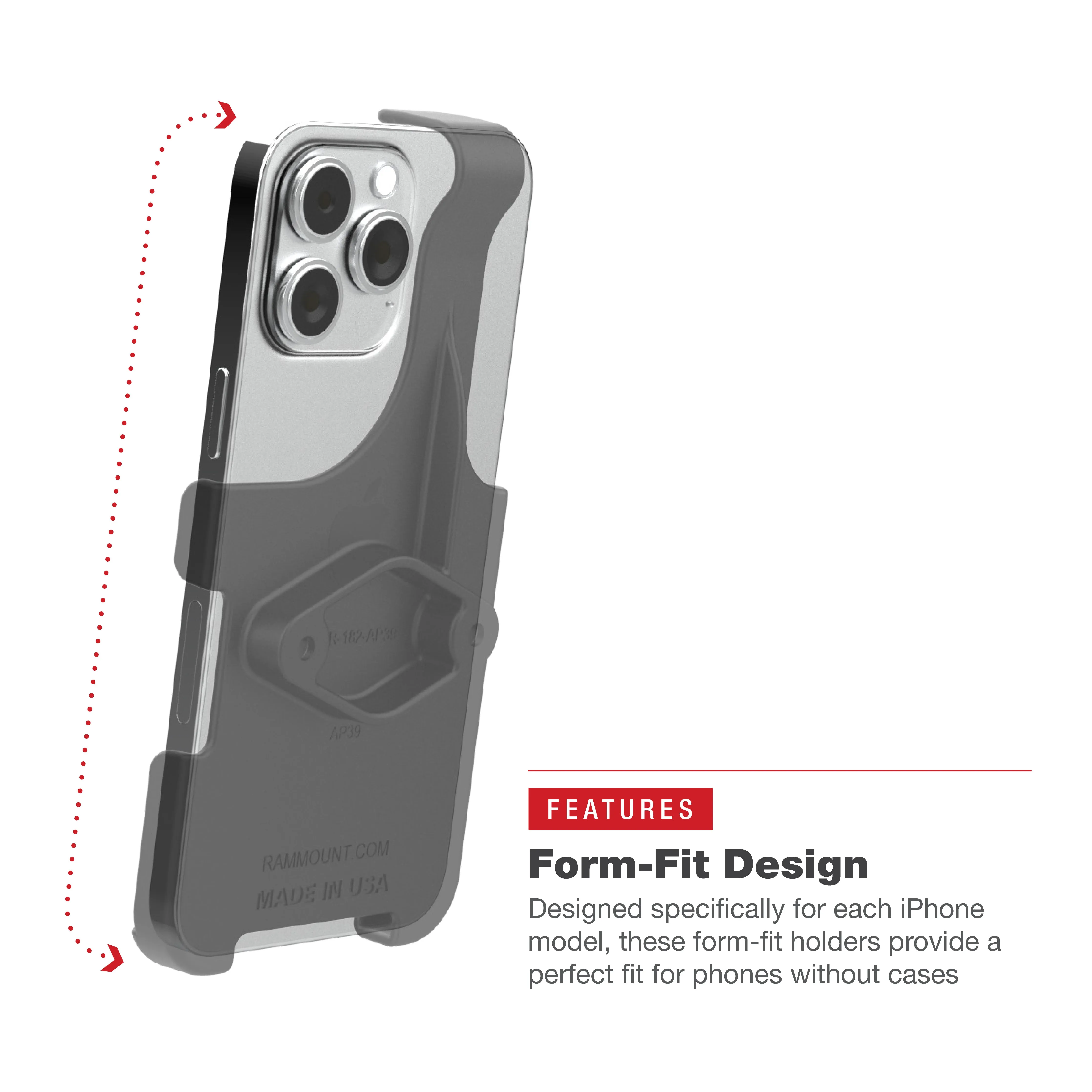 RAM® Form-Fit Holder for iPhone 13, 13 Pro, 14, 14 Pro & 15 with Ball