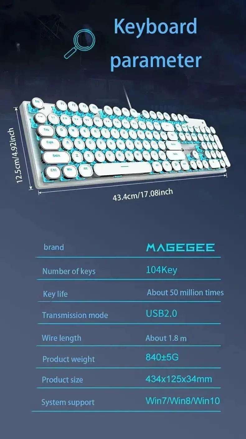 Retro-Style MageGee Mechanical Gaming LED Backlit Keyboard