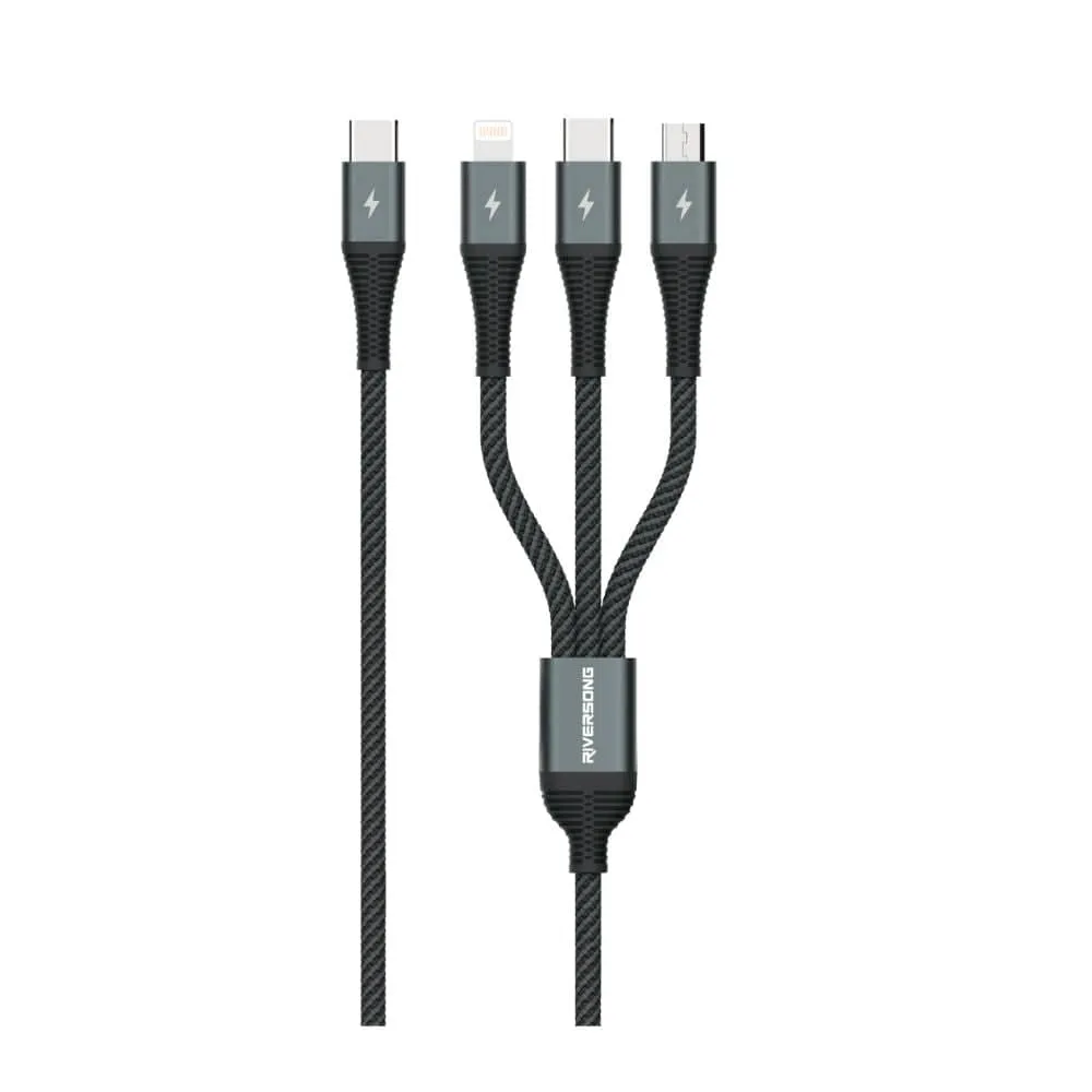 RIVERSONG 3-in-1 Fast Charging Cable (Type-C to Micro, Type-C, Lightning) - C61-T