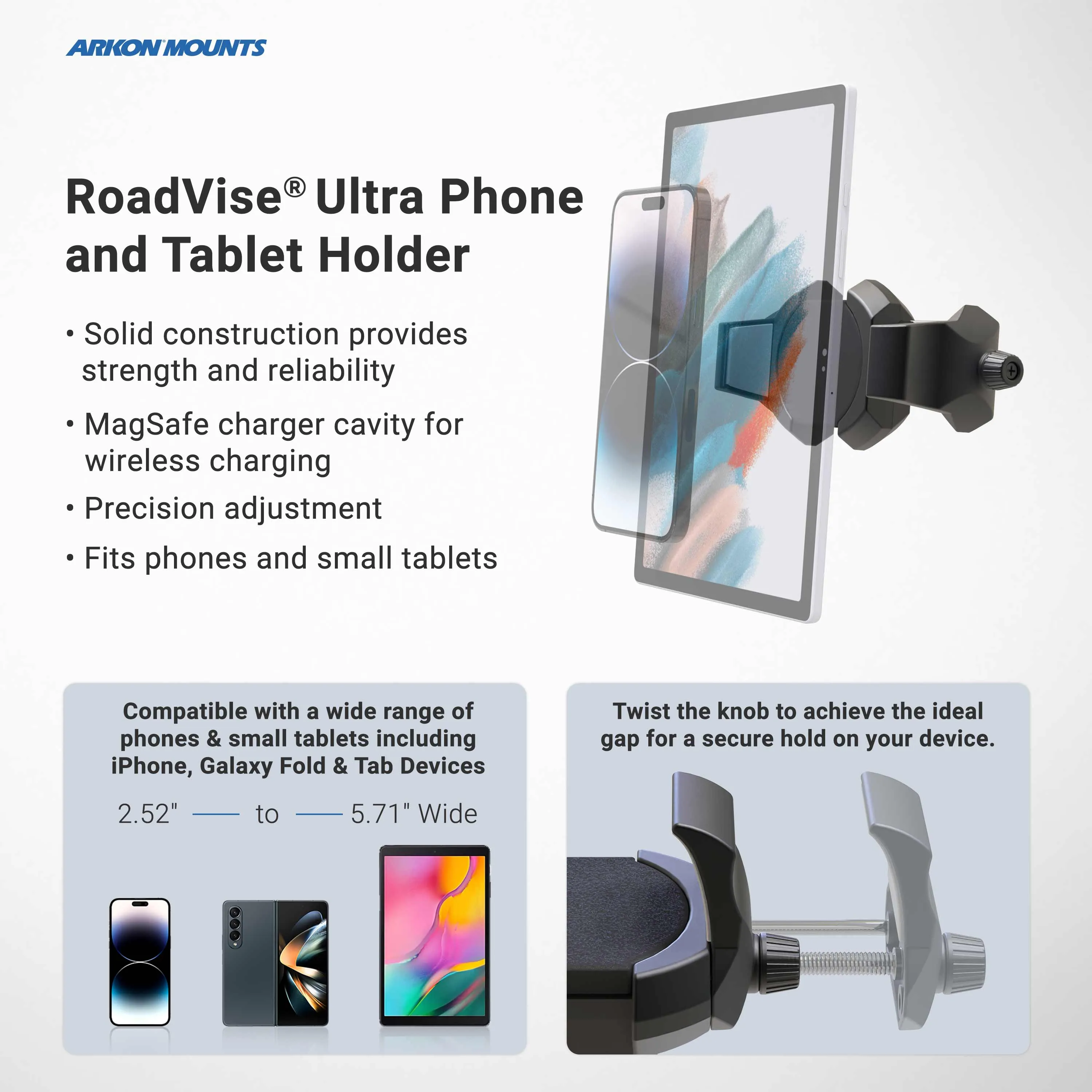 RoadVise® Ultra 4-Hole AMPS Drill-Base Phone or Tablet Mount