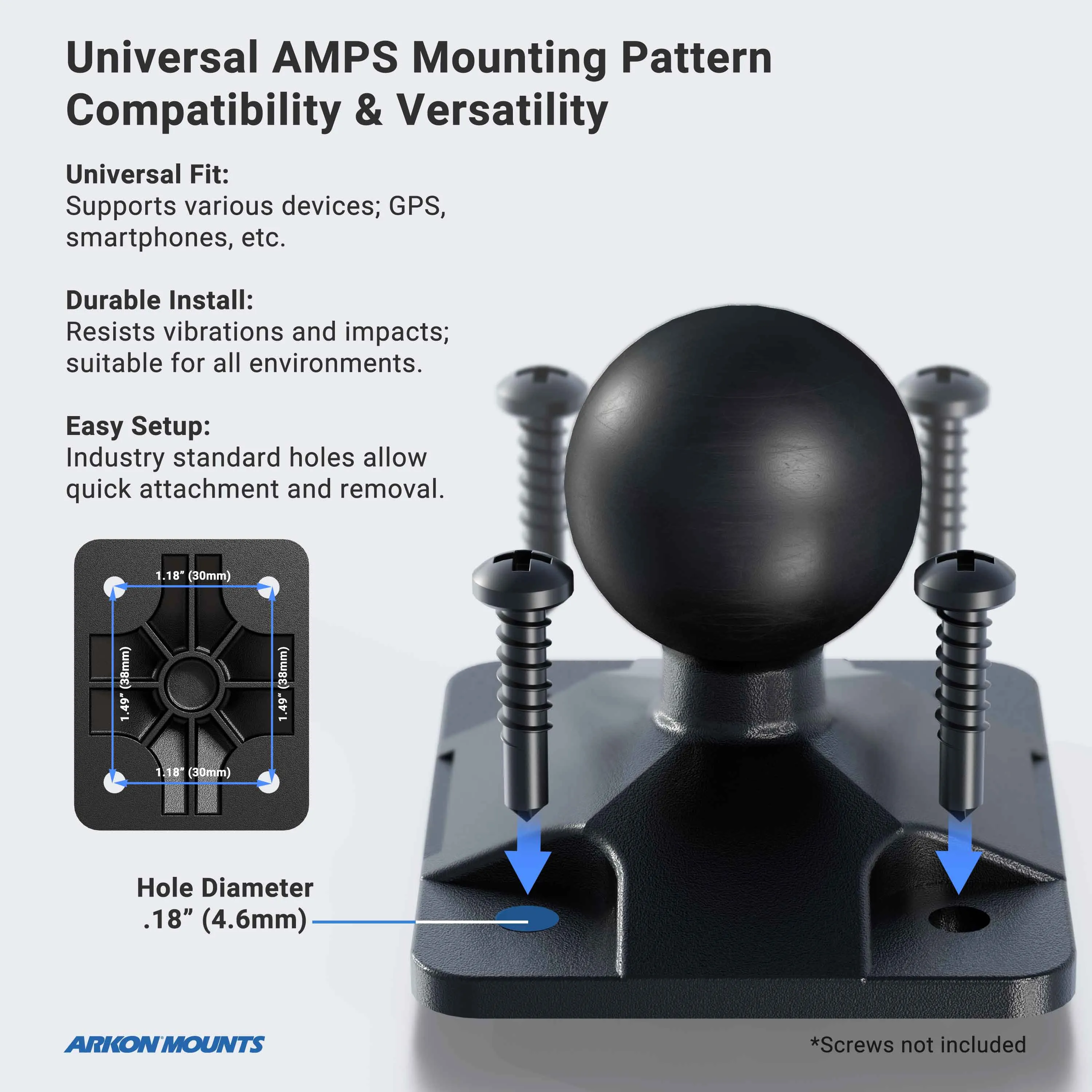 RoadVise® Ultra 4-Hole AMPS Drill-Base Phone or Tablet Mount