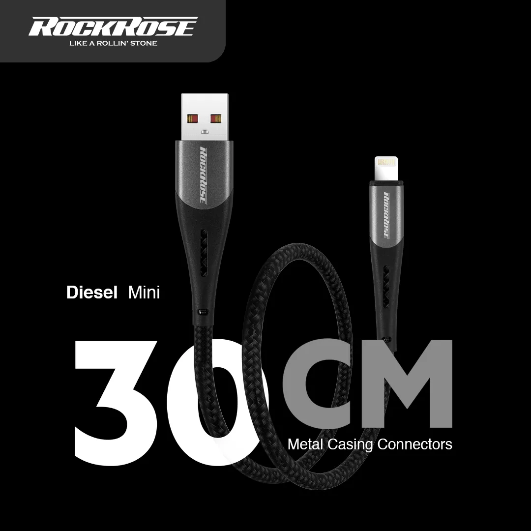 RockRose Diesel USB to USB-C Short Braided Cable (30cm)