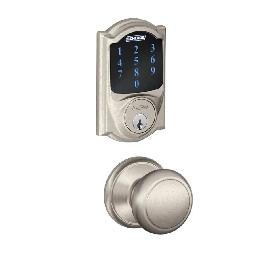 Schlage Connect Camelot Touchscreen Electronic Deadbolt with Z-Wave Plus Technology and Passage Andover Knob