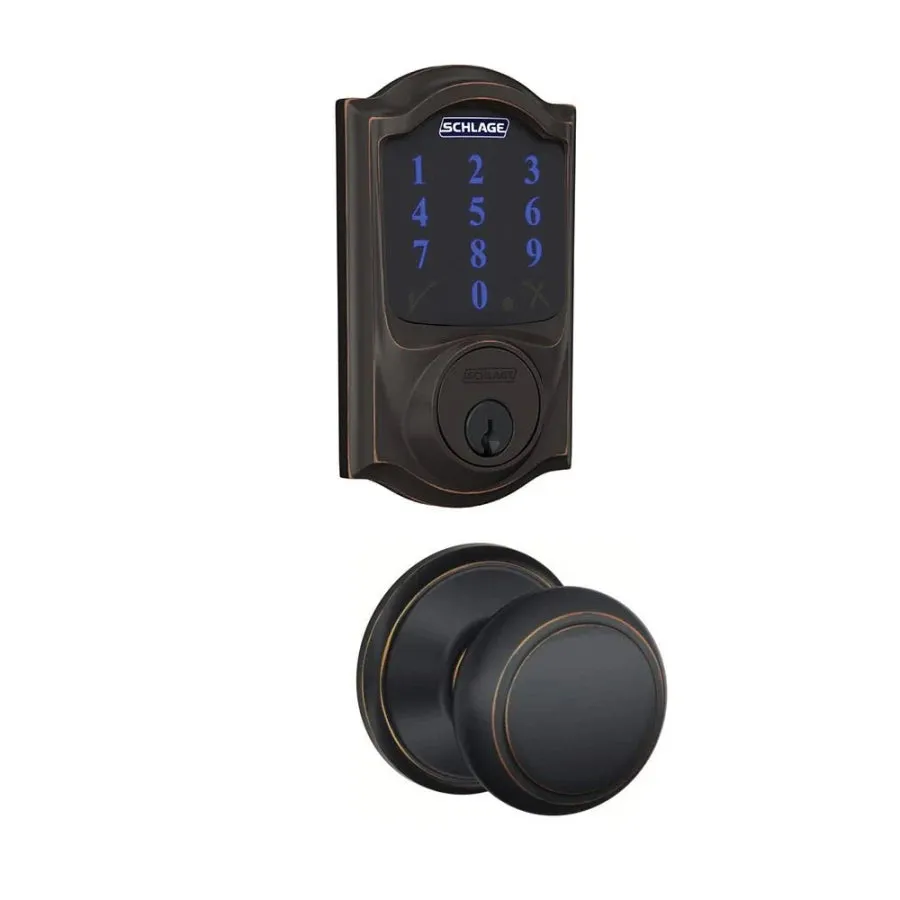 Schlage Connect Camelot Touchscreen Electronic Deadbolt with Z-Wave Plus Technology and Passage Andover Knob