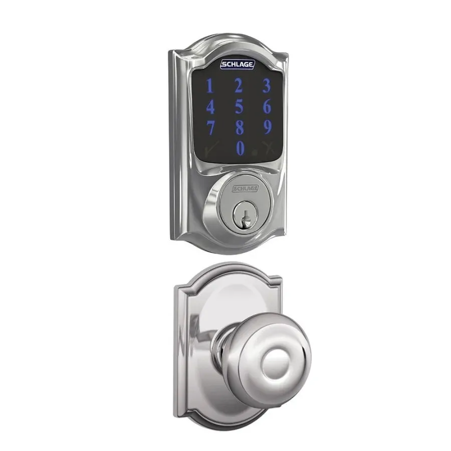 Schlage Connect Camelot Touchscreen Electronic Deadbolt with Z-Wave Plus Technology and Passage Georgian Knob and Decorative Camelot Trim