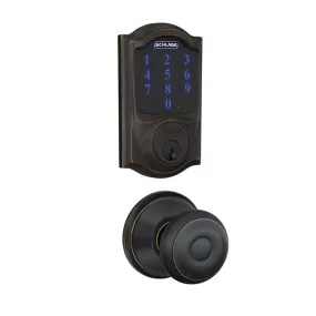 Schlage Connect Camelot Touchscreen Electronic Deadbolt with Z-Wave Plus Technology and Passage Georgian Knob