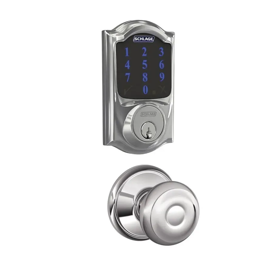 Schlage Connect Camelot Touchscreen Electronic Deadbolt with Z-Wave Plus Technology and Passage Georgian Knob