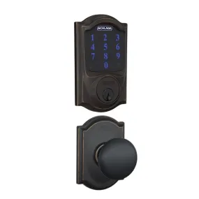 Schlage Connect Camelot Touchscreen Electronic Deadbolt with Z-Wave Plus Technology and Passage Plymouth Knob and Decorative Camelot Trim