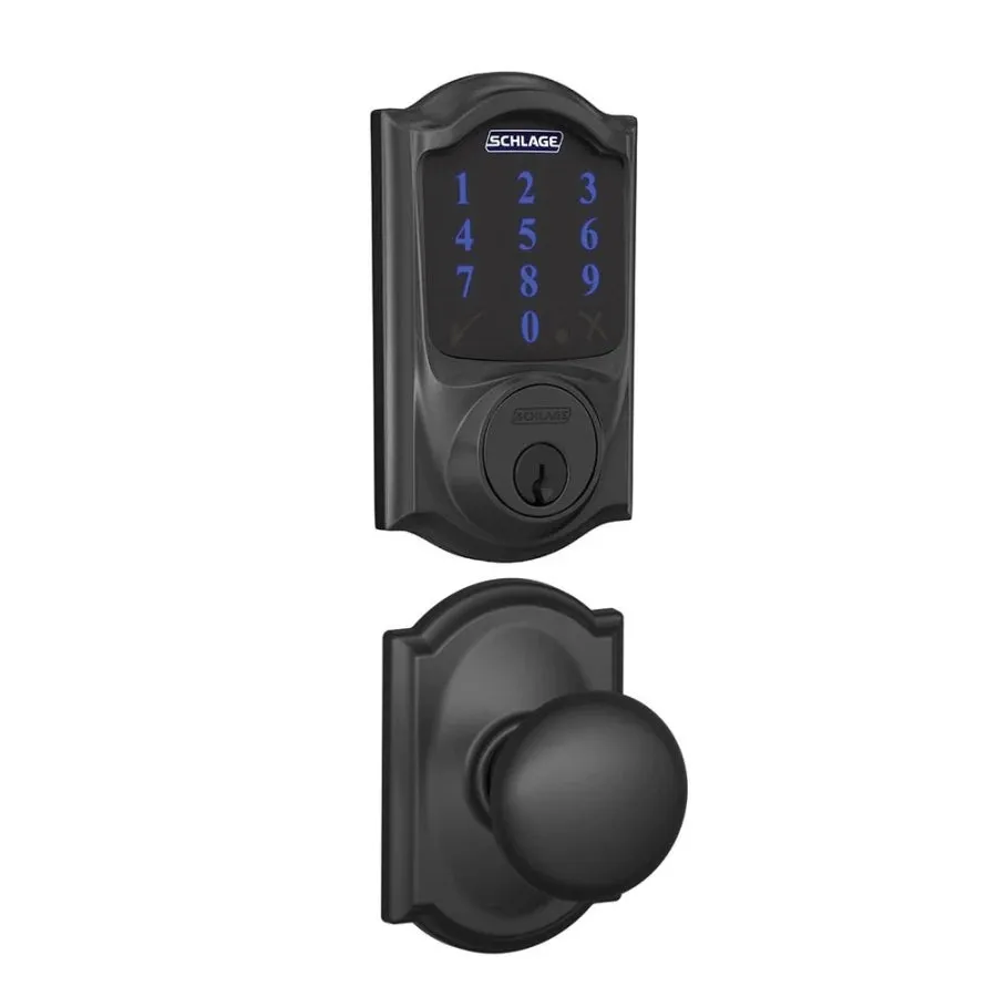 Schlage Connect Camelot Touchscreen Electronic Deadbolt with Z-Wave Plus Technology and Passage Plymouth Knob and Decorative Camelot Trim