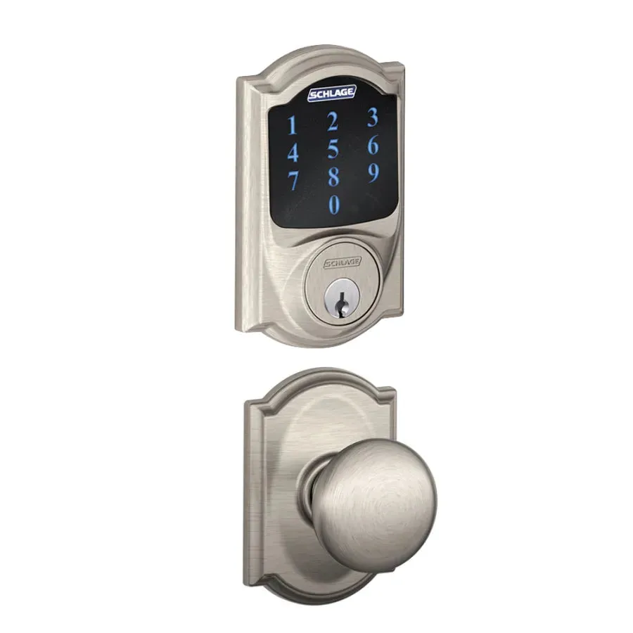 Schlage Connect Camelot Touchscreen Electronic Deadbolt with Z-Wave Plus Technology and Passage Plymouth Knob and Decorative Camelot Trim