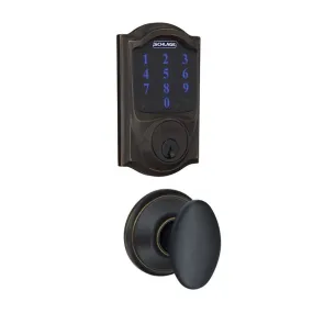 Schlage Connect Camelot Touchscreen Electronic Deadbolt with Z-Wave Plus Technology and Passage Siena Knob