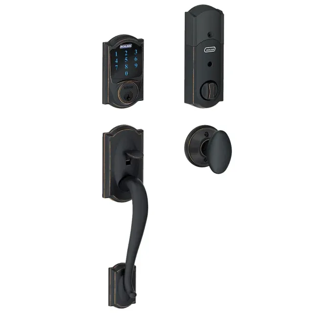 Schlage Connect Camelot Touchscreen Handleset with Interior Siena Knob and Built-In Alarm