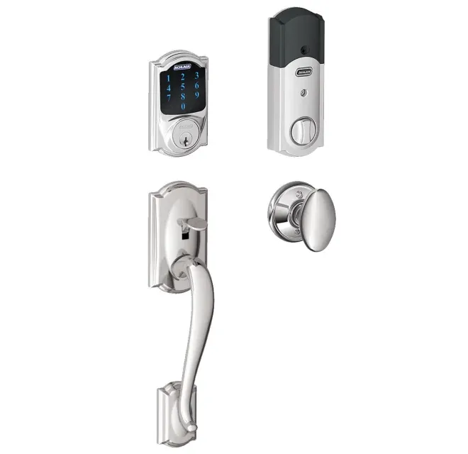 Schlage Connect Camelot Touchscreen Handleset with Interior Siena Knob and Built-In Alarm