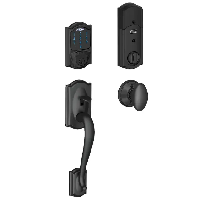 Schlage Connect Camelot Touchscreen Handleset with Interior Siena Knob and Built-In Alarm