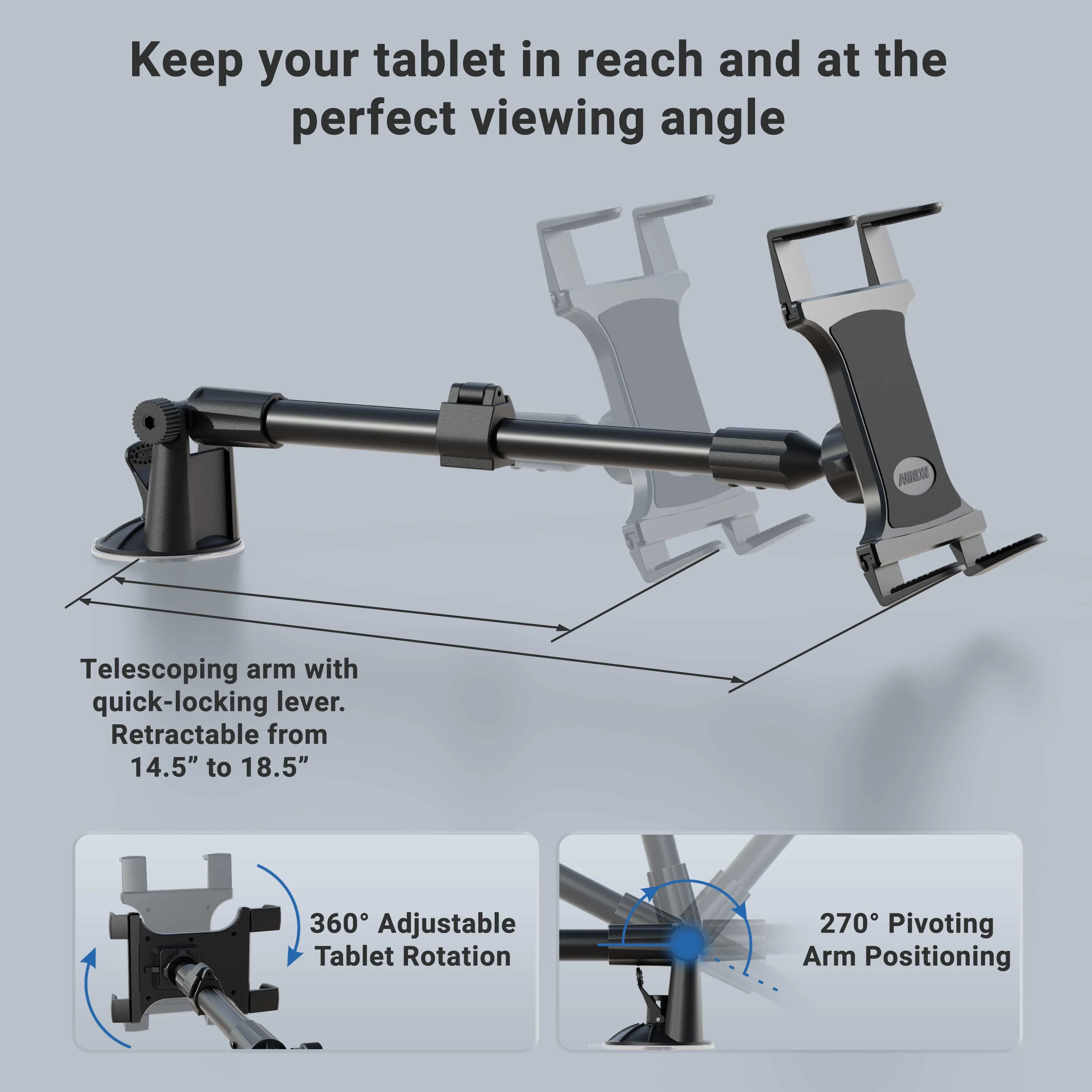 Slim-Grip® Tablet Holder with Windshield Suction Mount and Extension Arm