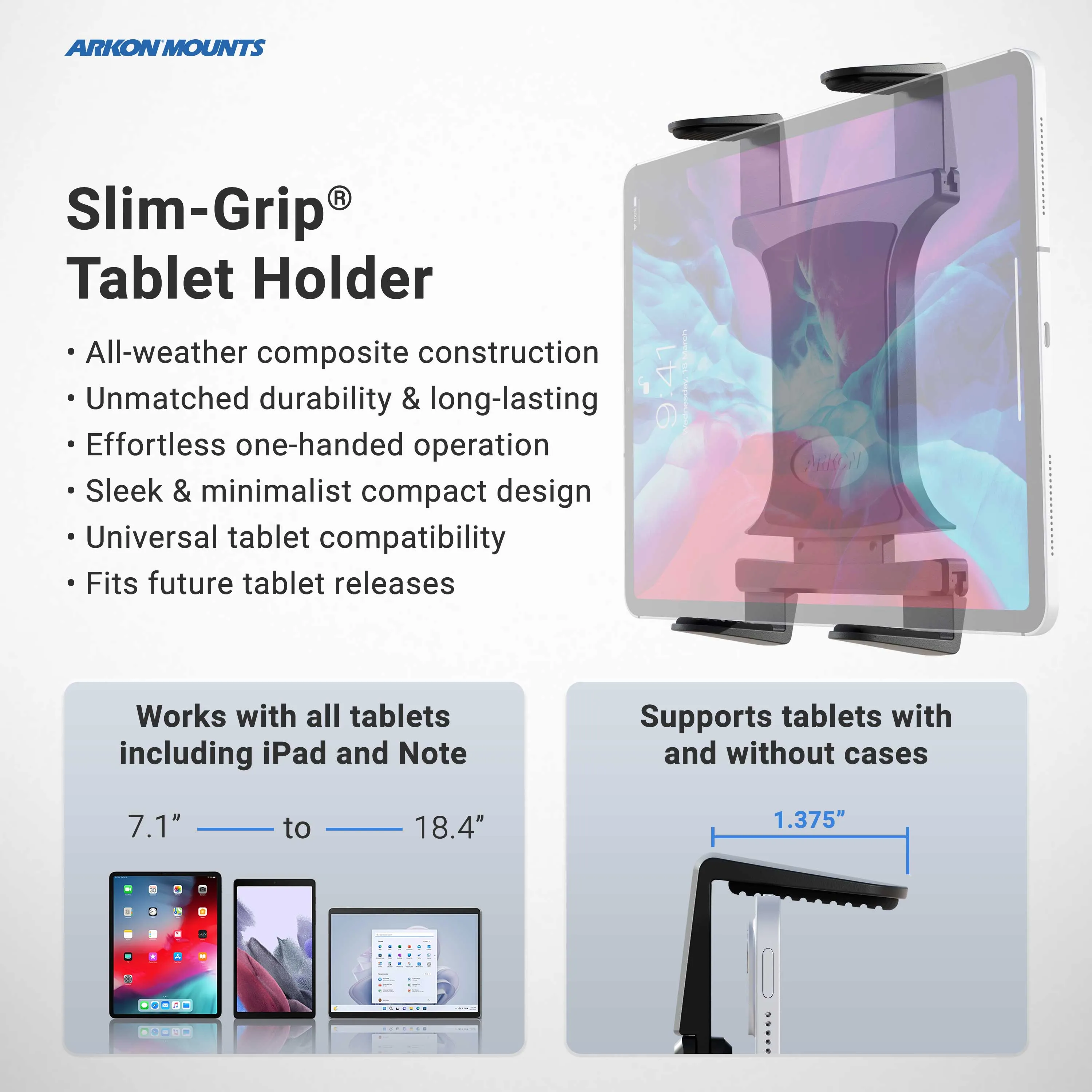 Slim-Grip® Tablet Holder with Windshield Suction Mount and Extension Arm