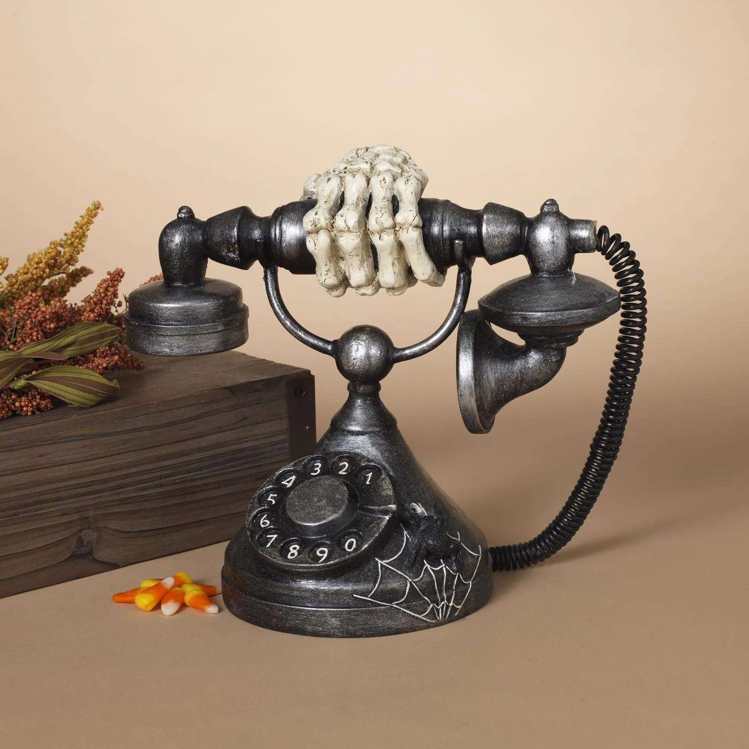 Spooky Halloween Vintage Resin Rotary Phone With Motion Sensor Haunting Classic Ring