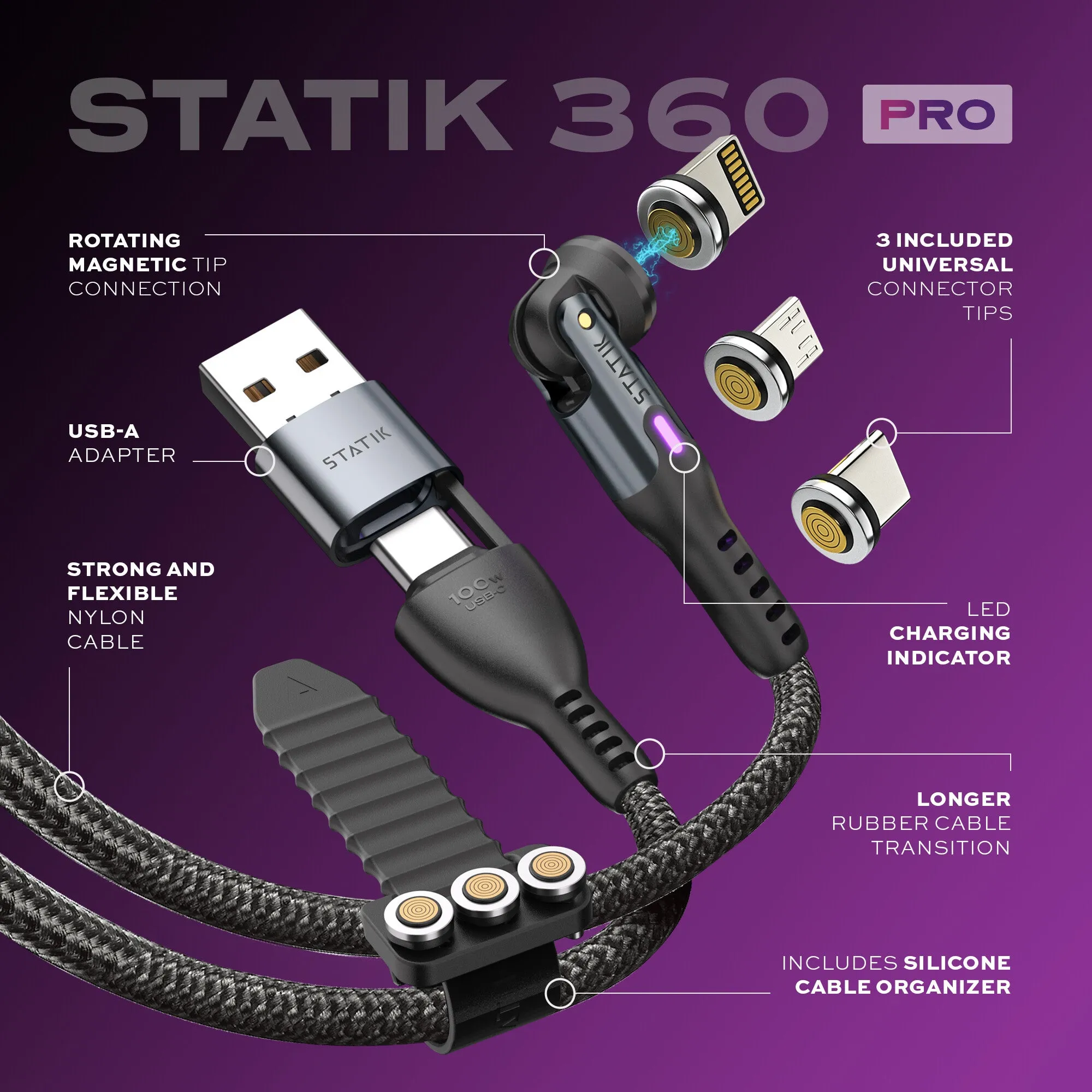 Statik® 360 Pro | 100W Universal Charge & Data Cable