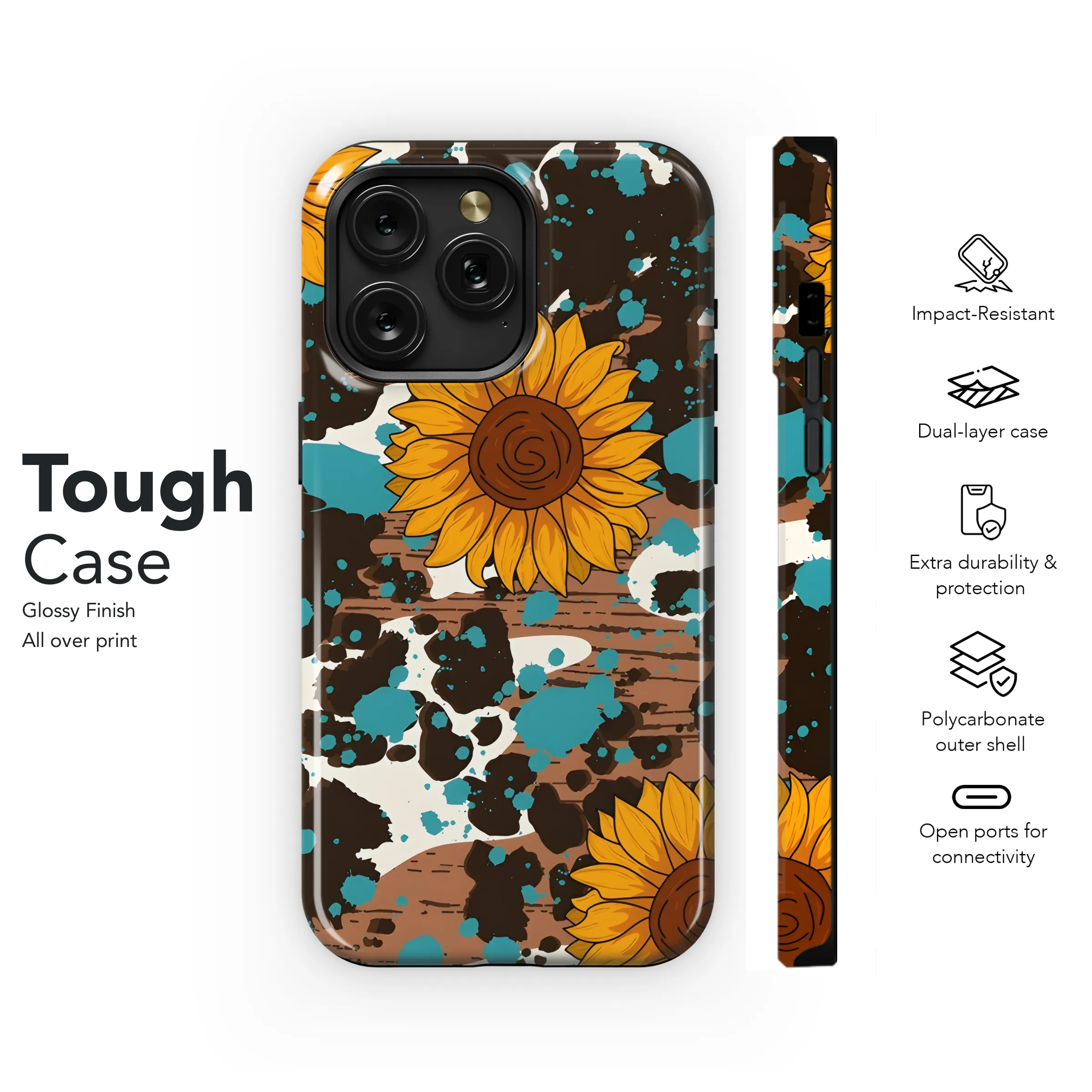 Sunflower Turquoise Cowgirl Wood Phone Case iPhone Samsung Cover Pixel 3187