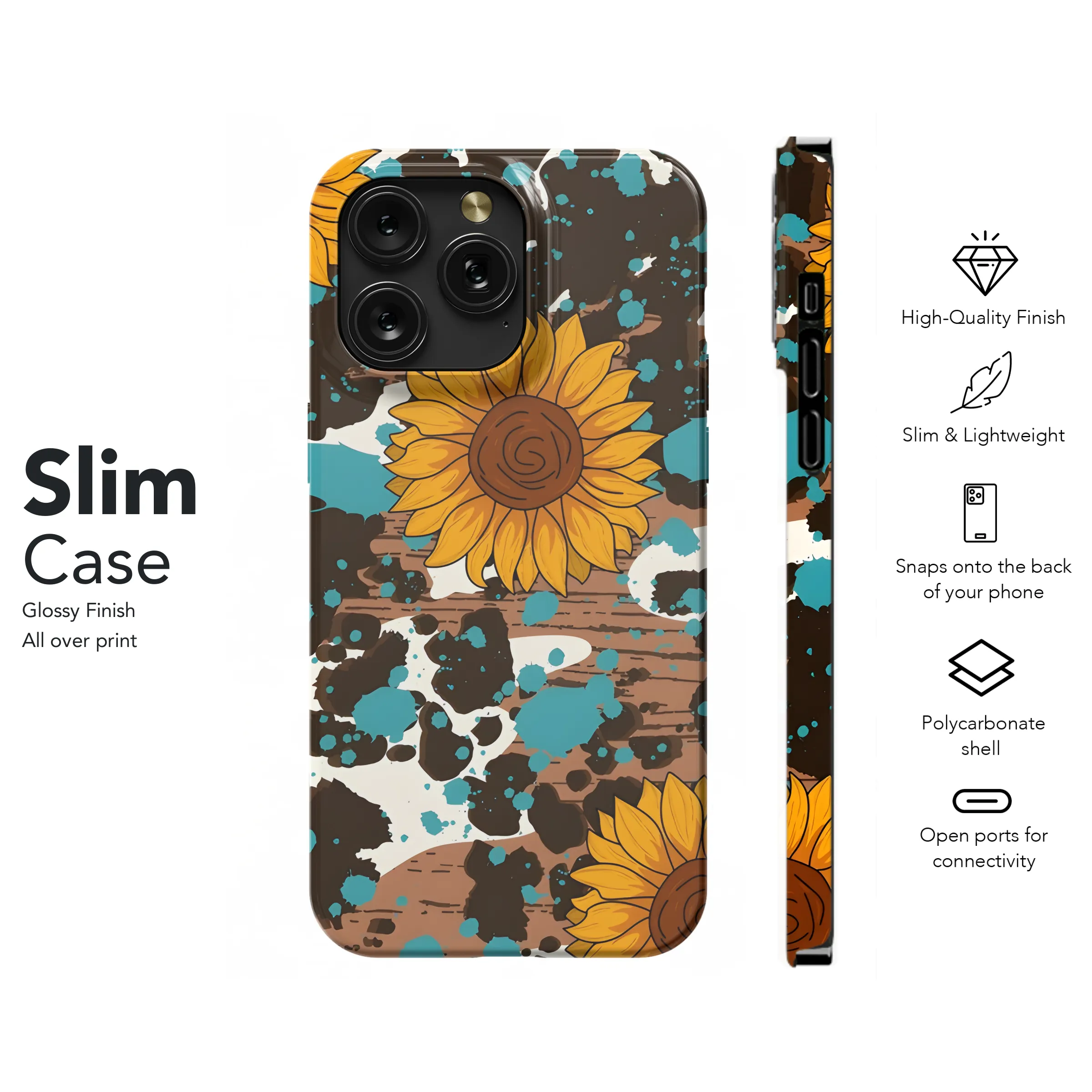 Sunflower Turquoise Cowgirl Wood Phone Case iPhone Samsung Cover Pixel 3187