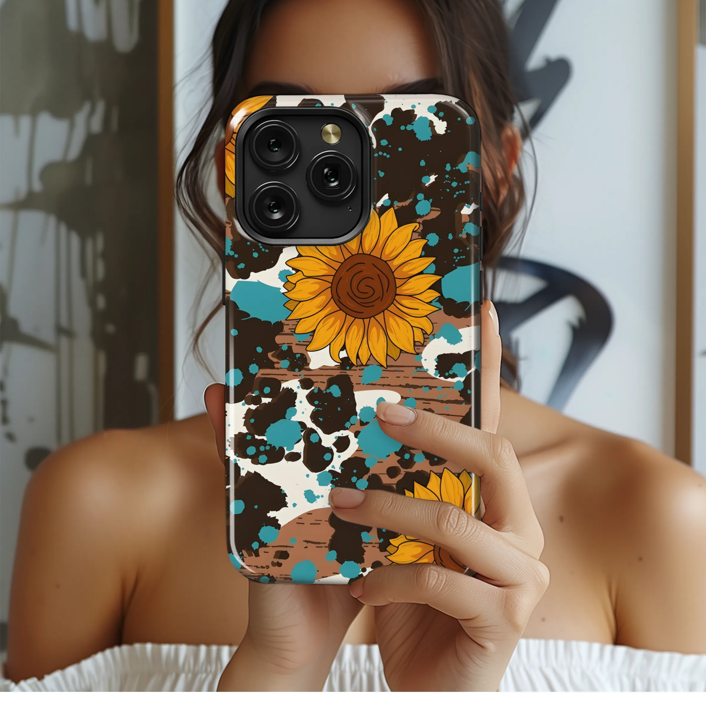 Sunflower Turquoise Cowgirl Wood Phone Case iPhone Samsung Cover Pixel 3187