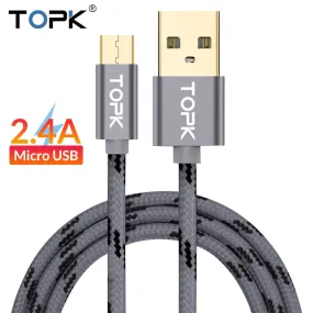 TOPK Micro USB Cable 2.4A Fast Data Sync Charging Cable For Samsung Huawei Xiaomi LG Andriod Microusb Mobile Phone Cables