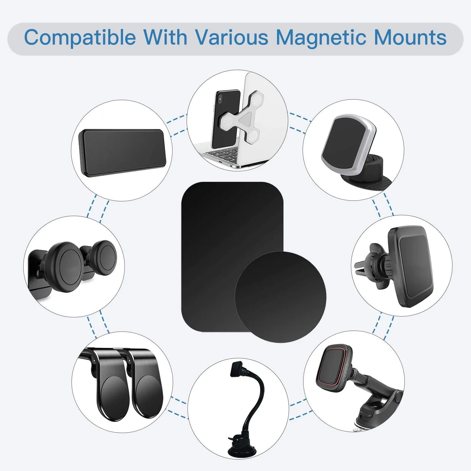 Universal Mount Metal Plate for Cell Phone Magnet Car Mount Holder (3 Round 3 Rectangle)