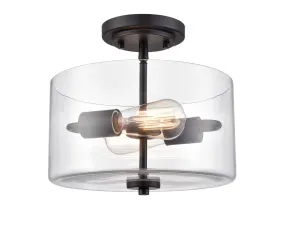 Verlana Semi-Flush Mount Fixture - Matte Black - Clear Glass - 11in. Diameter - E26 Medium Base