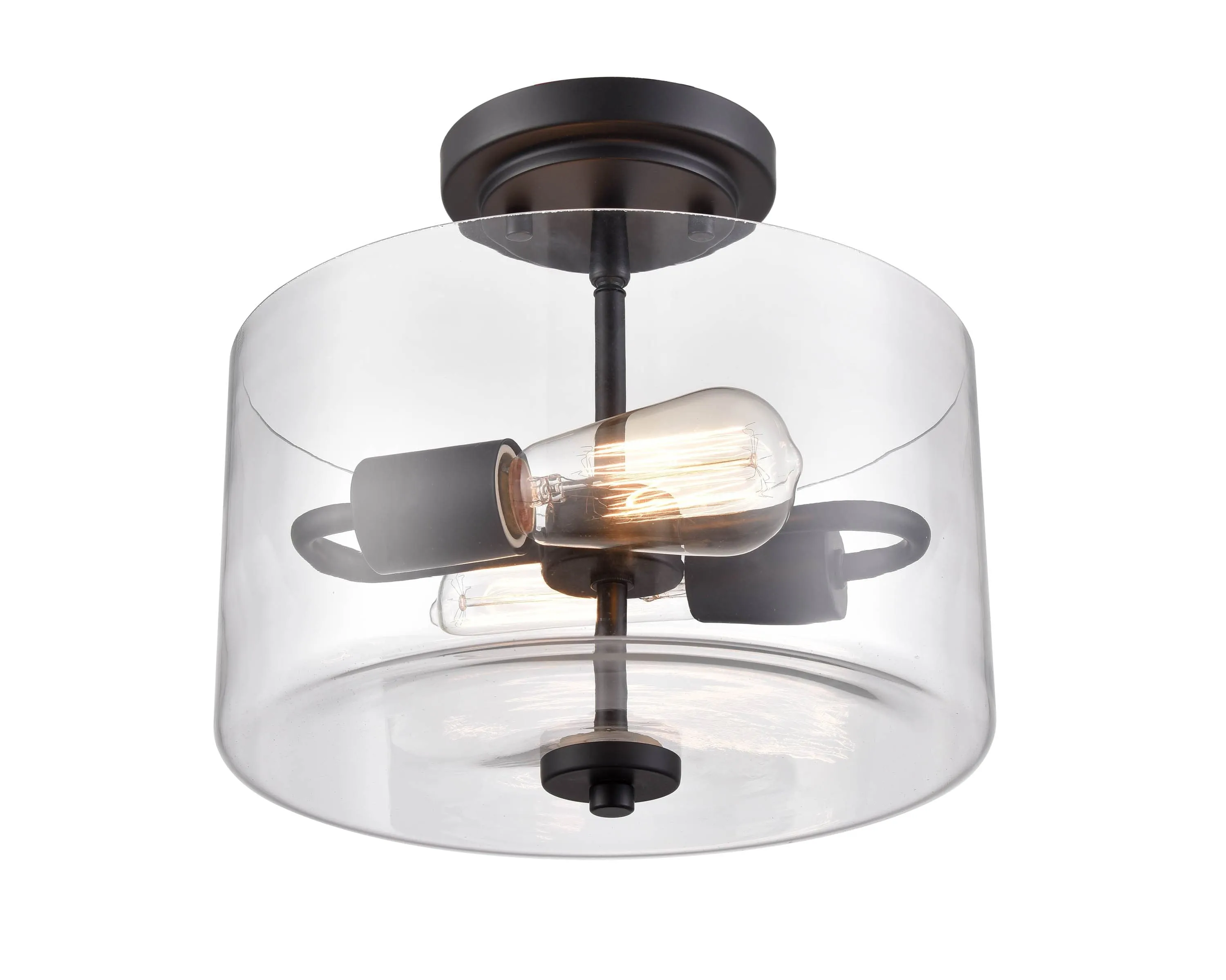 Verlana Semi-Flush Mount Fixture - Matte Black - Clear Glass - 11in. Diameter - E26 Medium Base