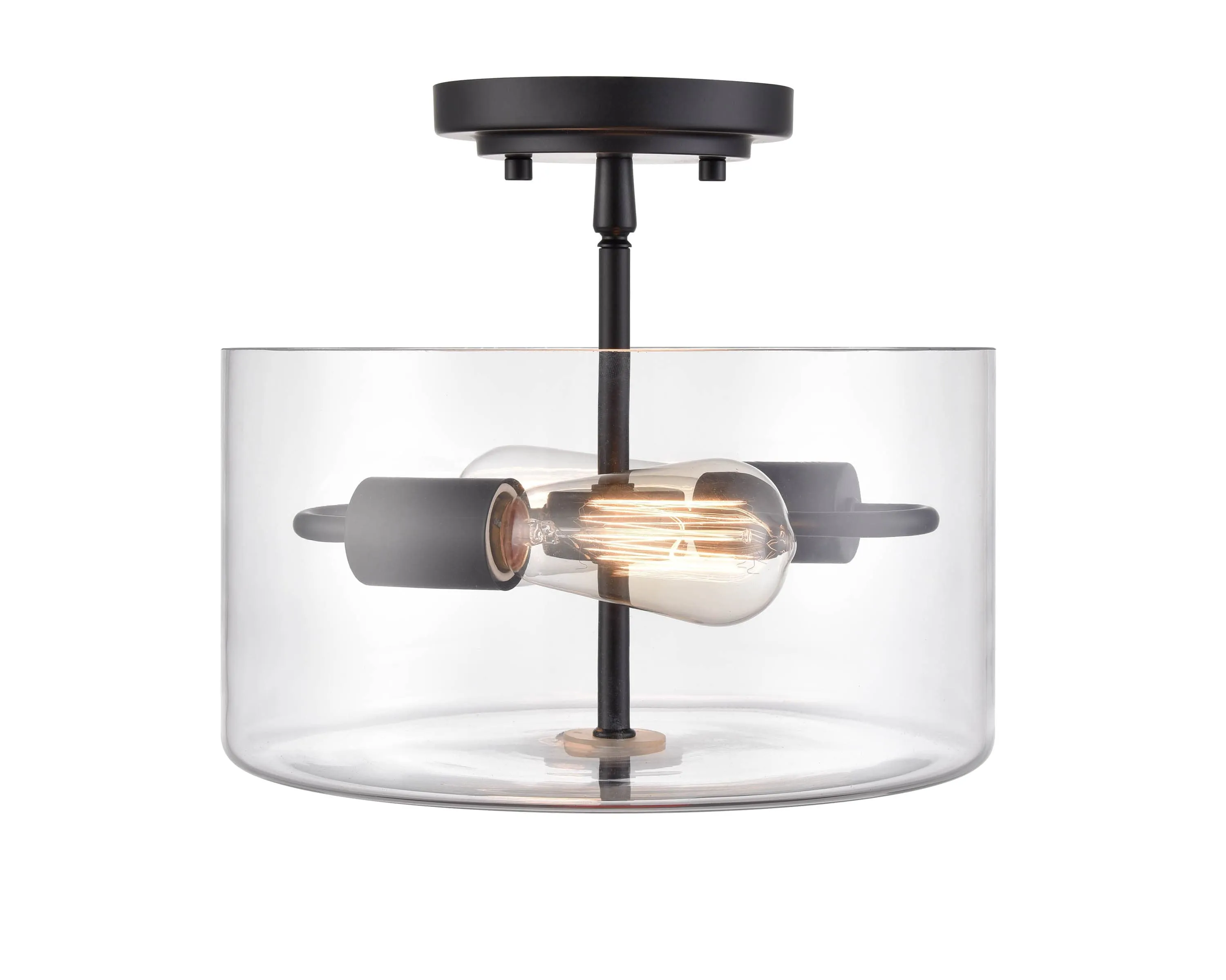 Verlana Semi-Flush Mount Fixture - Matte Black - Clear Glass - 11in. Diameter - E26 Medium Base