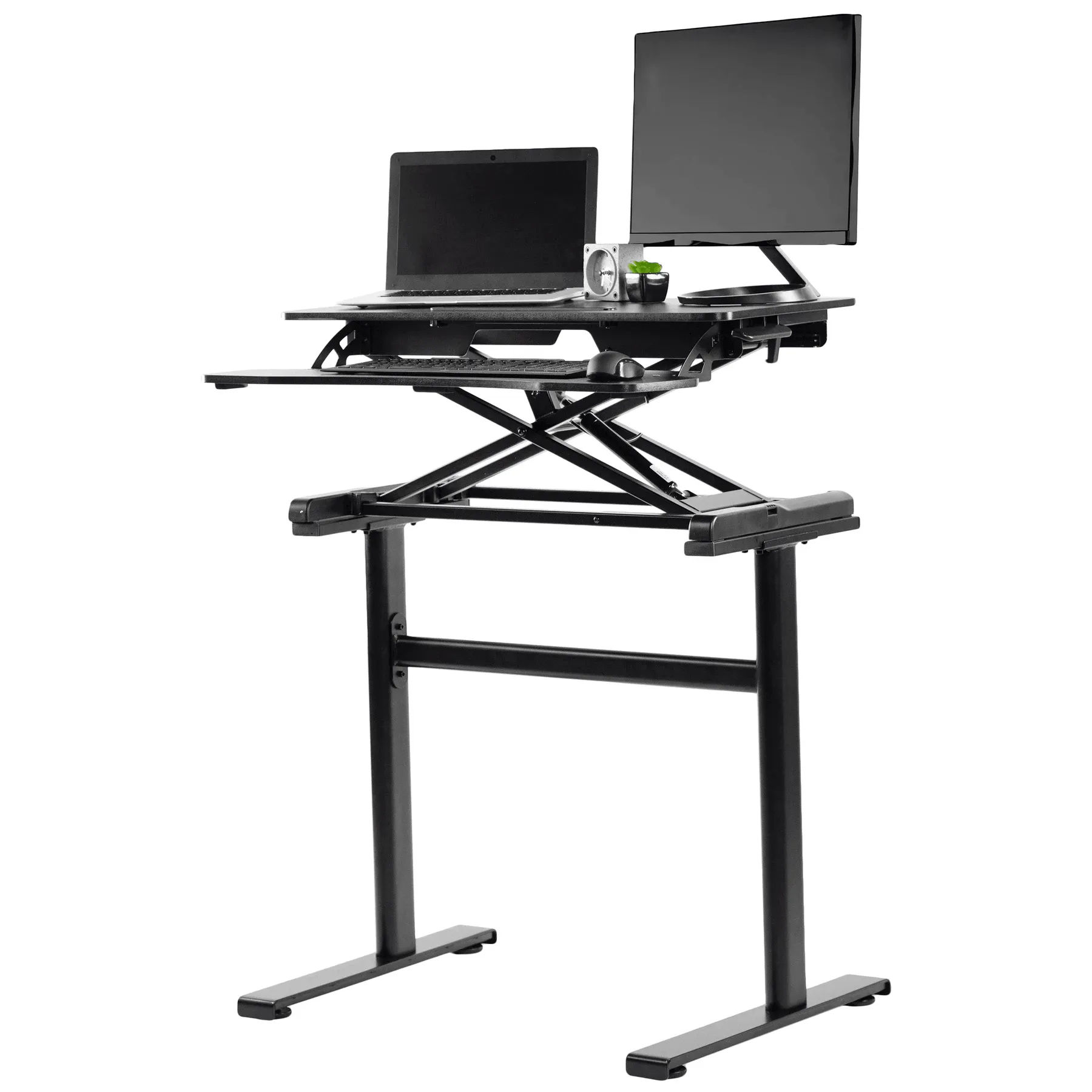 VIVO Black Height-Adjustable 32" Tabletop Converter with Heavy-Duty Desk Frame, DESK-KIT-1KK