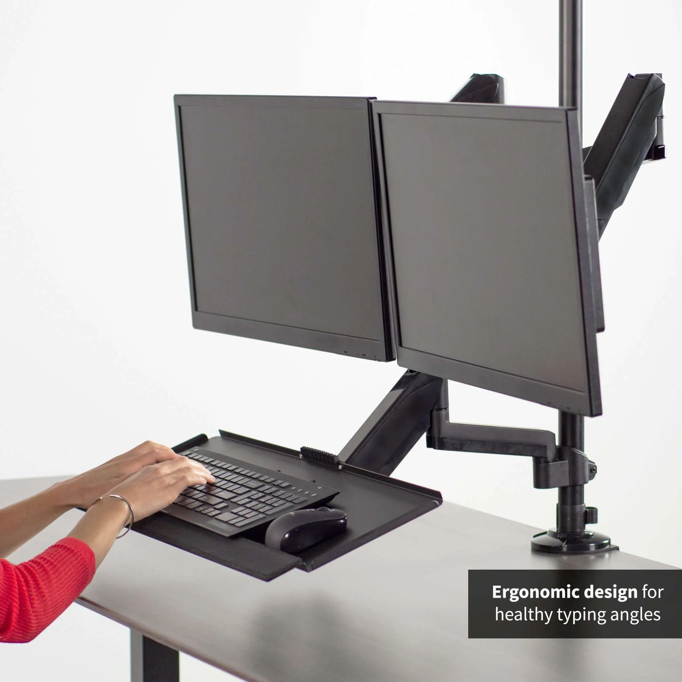 VIVO Black Sit-to-Stand Dual Monitor Desk Mount Workstation for Screens up to 32", STAND-SIT2B