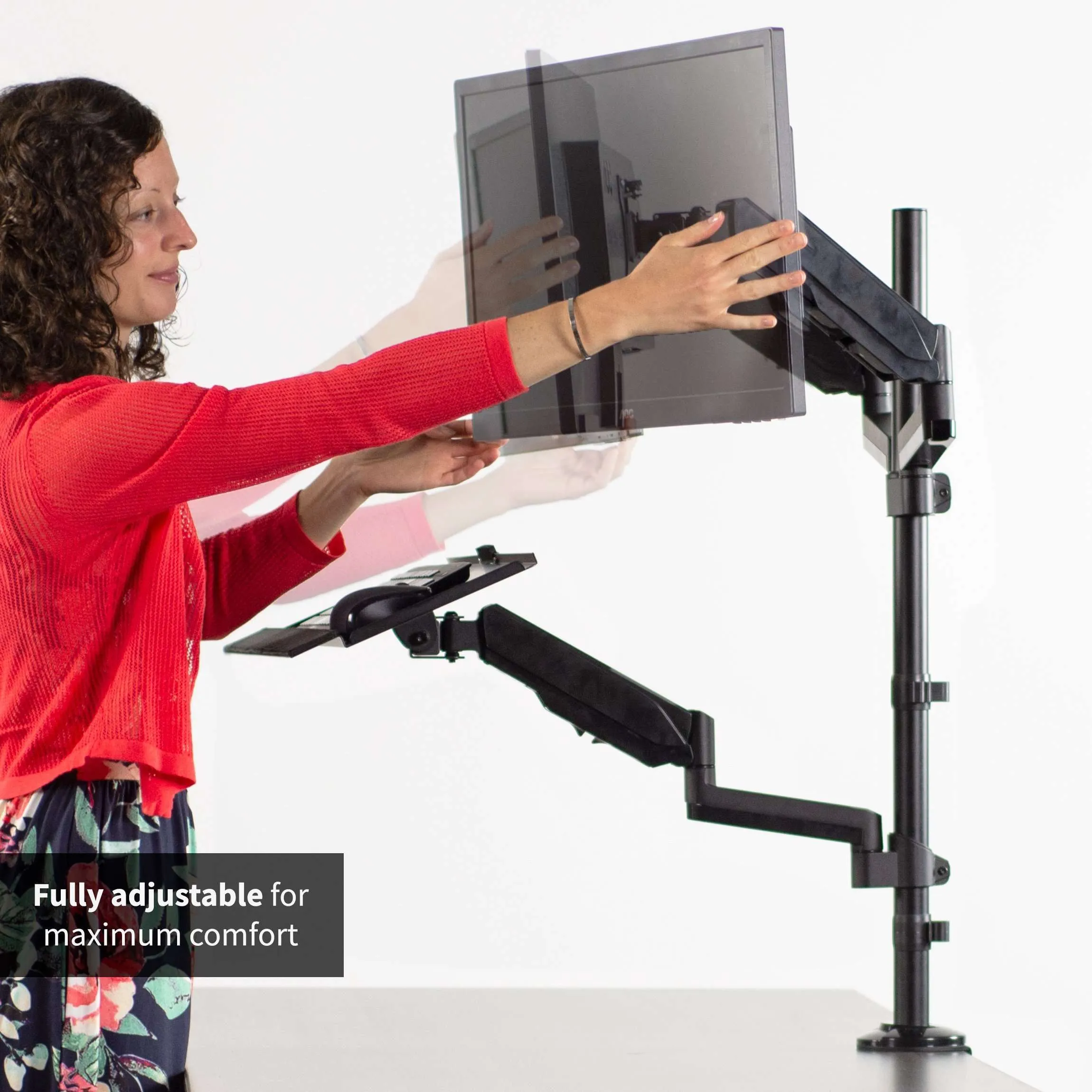 VIVO Black Sit-to-Stand Dual Monitor Desk Mount Workstation for Screens up to 32", STAND-SIT2B