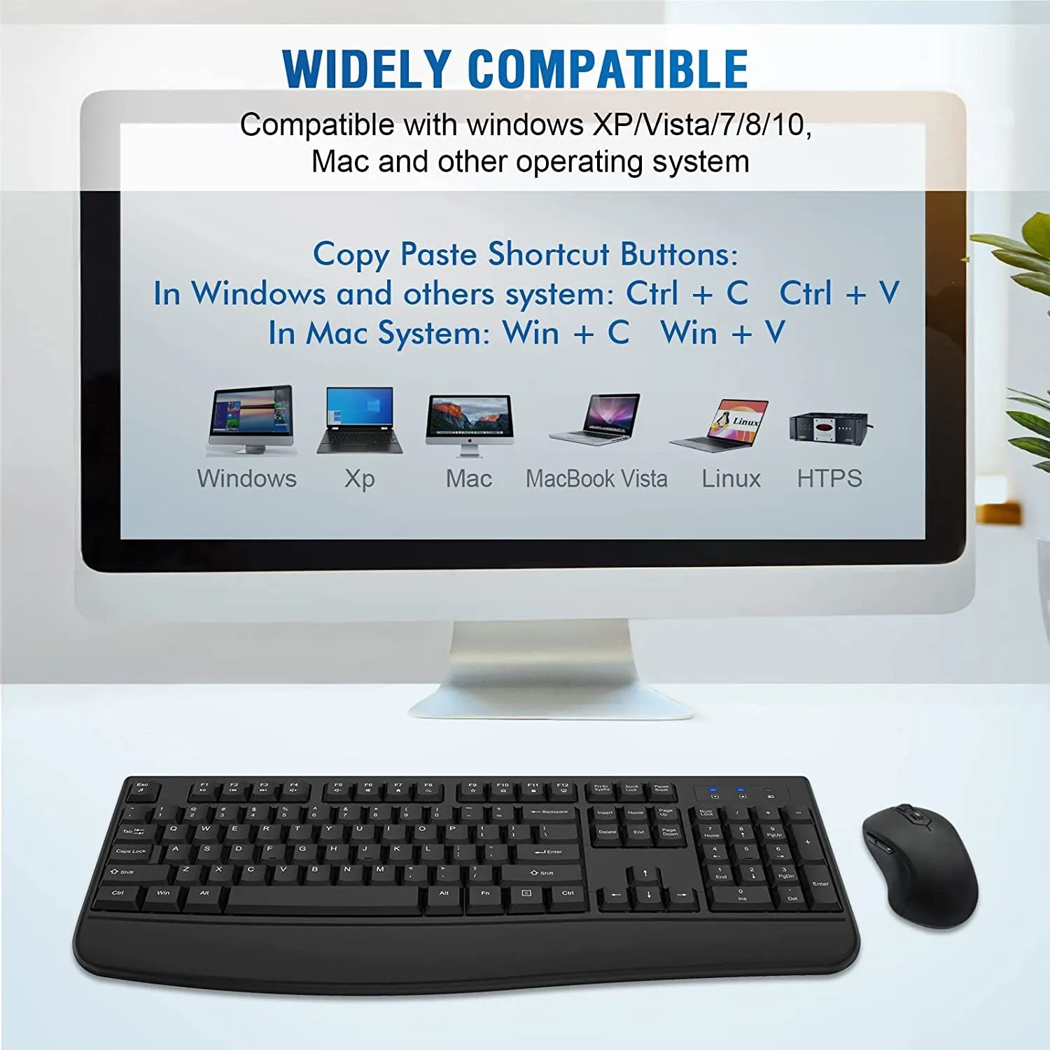 Wireless Keyboard and Mouse Combo, Full-Sized 2.4Ghz Wireless Keyboard with Comfortable Palm Rest and Optical Wireless Mouse for Windows, Mac OS Pc/Desktops/Computer/Laptops (Black)