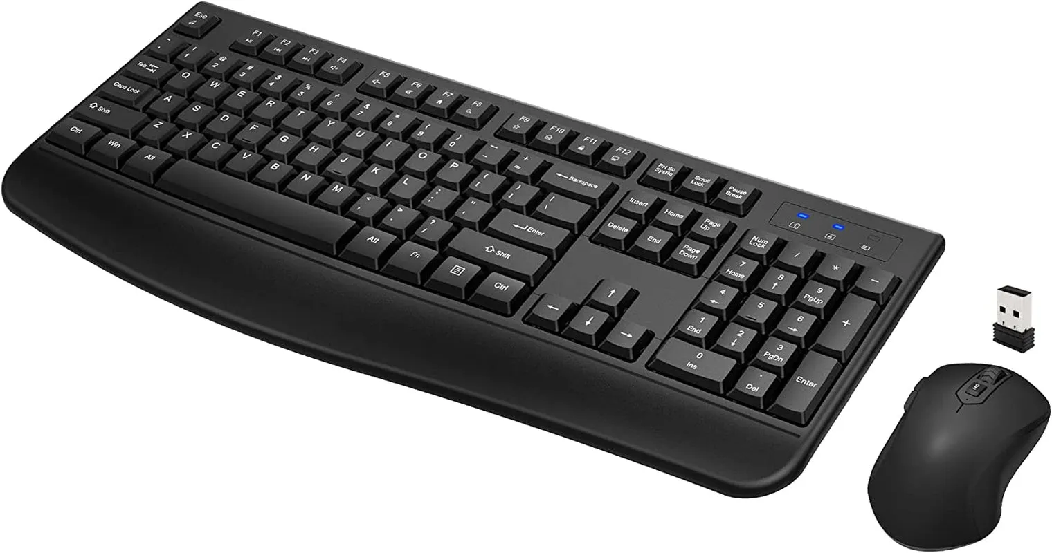 Wireless Keyboard and Mouse Combo, Full-Sized 2.4Ghz Wireless Keyboard with Comfortable Palm Rest and Optical Wireless Mouse for Windows, Mac OS Pc/Desktops/Computer/Laptops (Black)