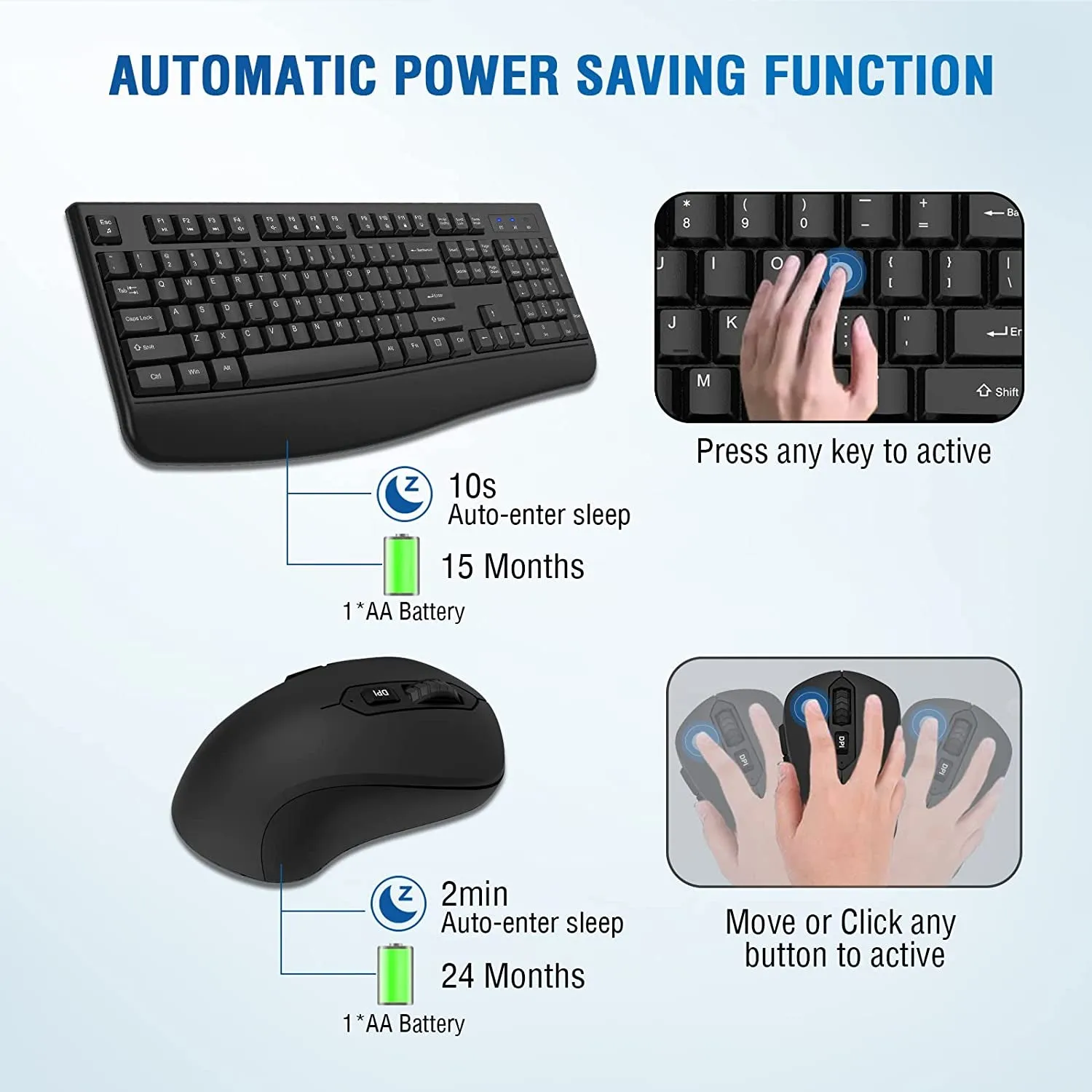 Wireless Keyboard and Mouse Combo, Full-Sized 2.4Ghz Wireless Keyboard with Comfortable Palm Rest and Optical Wireless Mouse for Windows, Mac OS Pc/Desktops/Computer/Laptops (Black)