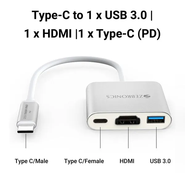 ZEBRONICS Zeb-TA150 Pro Type C to Multi Port USB Hub with 4K HDMI, USB 3.0, Type C PD - 100 Watts