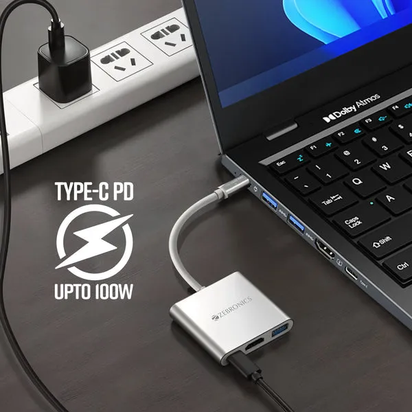 ZEBRONICS Zeb-TA150 Pro Type C to Multi Port USB Hub with 4K HDMI, USB 3.0, Type C PD - 100 Watts