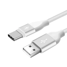 ZTE ZMAX Pro, Blade X Max, Zmax Pro 2, USB TYPE C GUMMY DATA CHARGING CABLE W/ ALUMINUM CONNECTORS - White